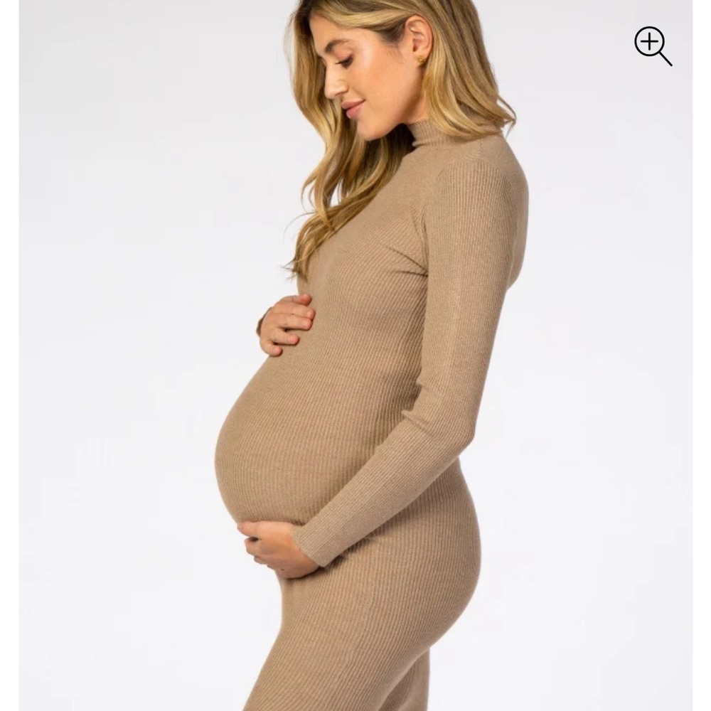 Pink Blush Maternity Tan Long Sleeve Maternity Dress